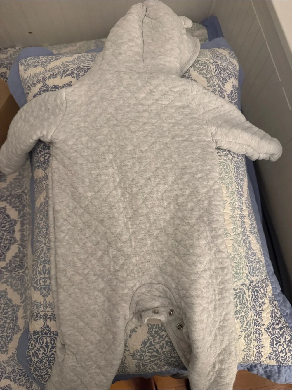 Carter's Light Heather Gray Quilted Hooded Baby One-Piece